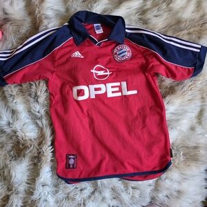 adidas Red and Navy Bayern Munich Jersey with Opel Sponsor